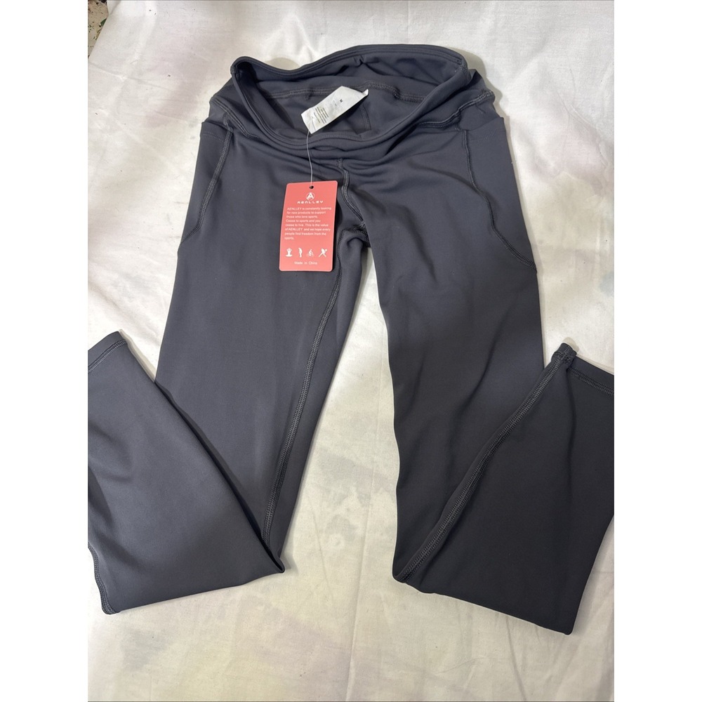 AENLLEY Leggings Womens Med Gray High Rise Yoga Pants Pockets Stretch Activewear